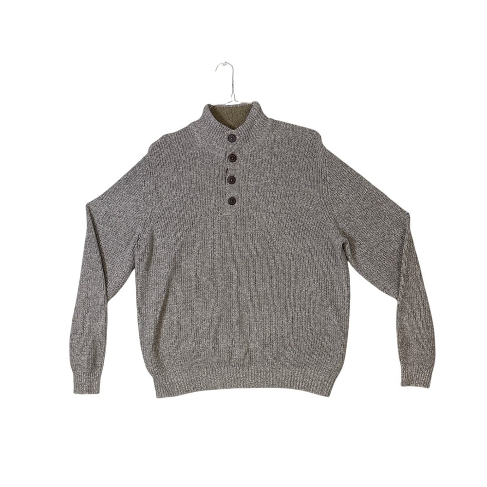 GH Bass Mens XL Gray Marl Ribbed Knit Mock Neck Faux Fur Lined Sweater 5254241